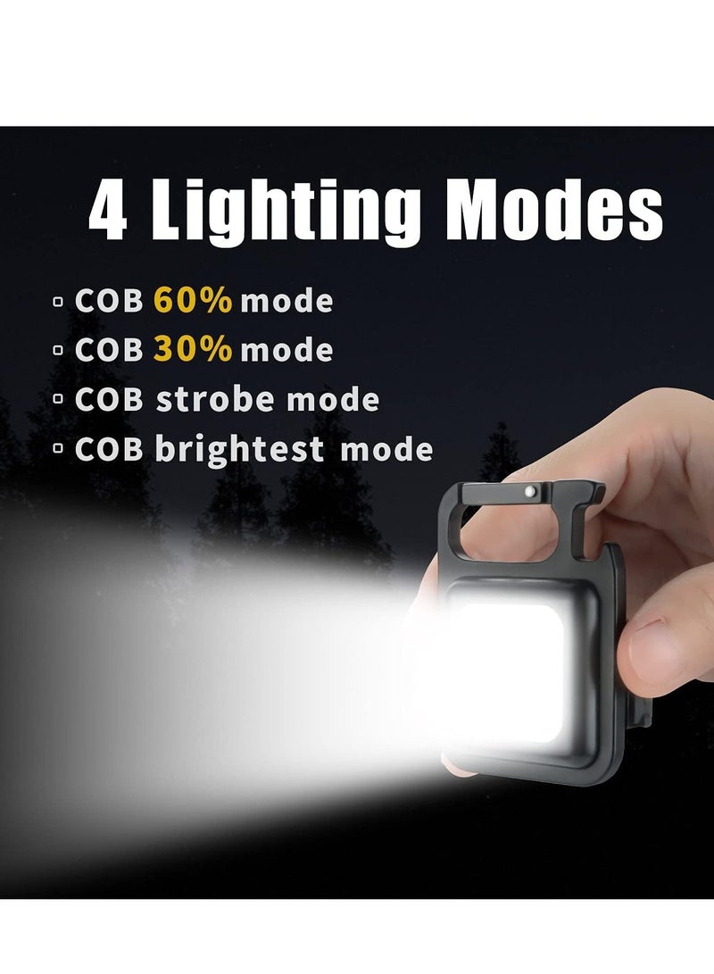 ELTRAZONE Pack of 2, COB LED Flood Rechargeable Keychain Light, Carabiner Pocket Size Emergency Mini LED Flashligh, Camping Light, Folding Bracket Bottle Opener, Strong Magnet Base - Image 2
