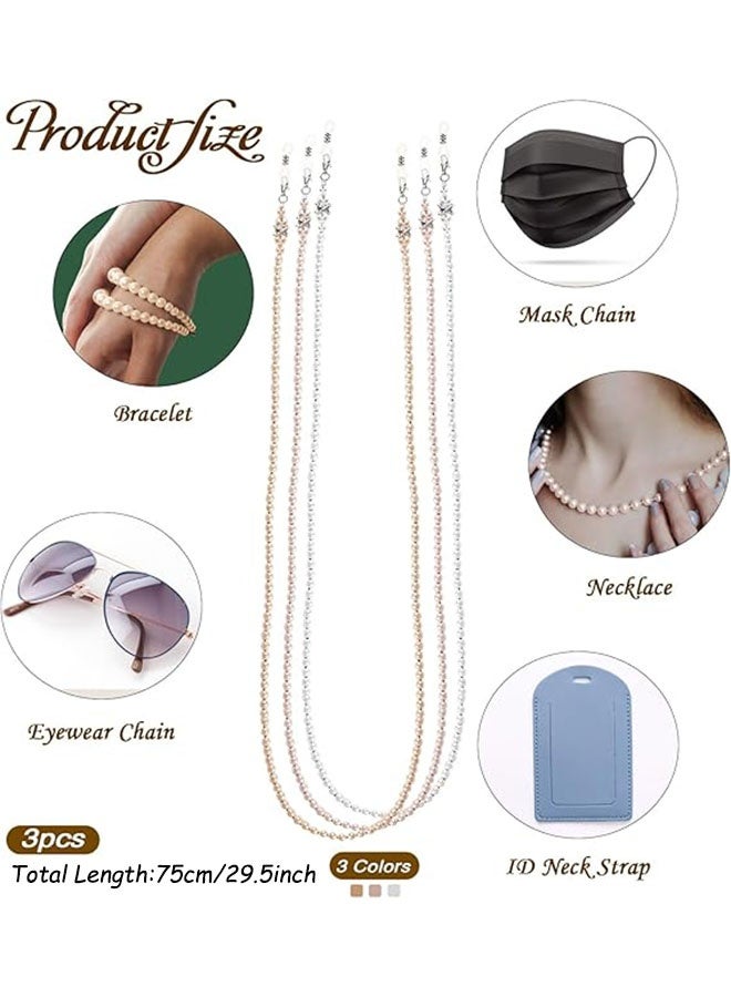 3 قطع من سلاسل النظارات اللؤلؤية للرجال والنساء، حامل حزام النظارات، حبل معلق للرقبة، إكسسوار النظارات (ذهبي وردي/وردي/أبيض) - Image 2