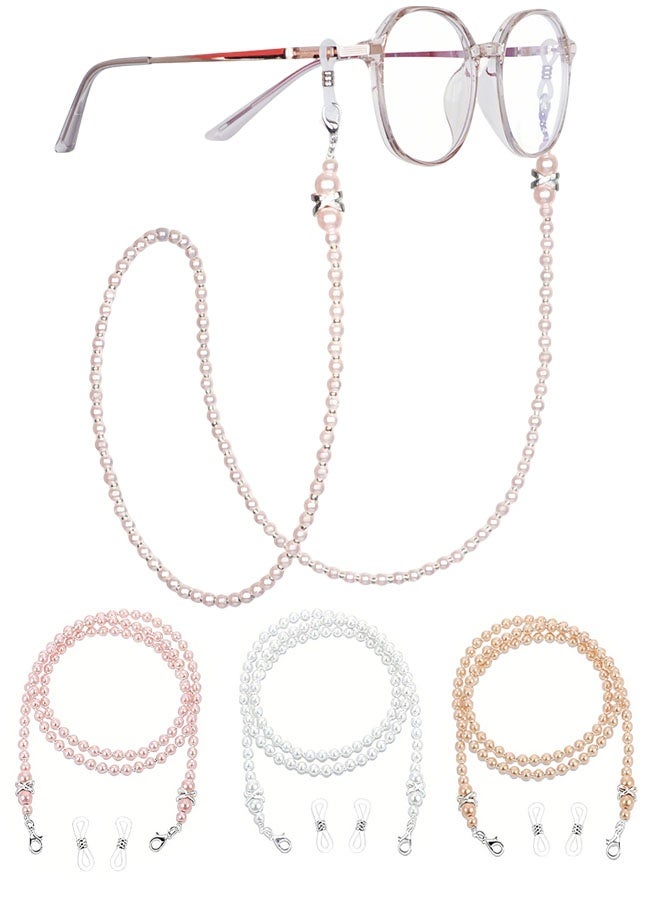 3 قطع من سلاسل النظارات اللؤلؤية للرجال والنساء، حامل حزام النظارات، حبل معلق للرقبة، إكسسوار النظارات (ذهبي وردي/وردي/أبيض) - Image 1