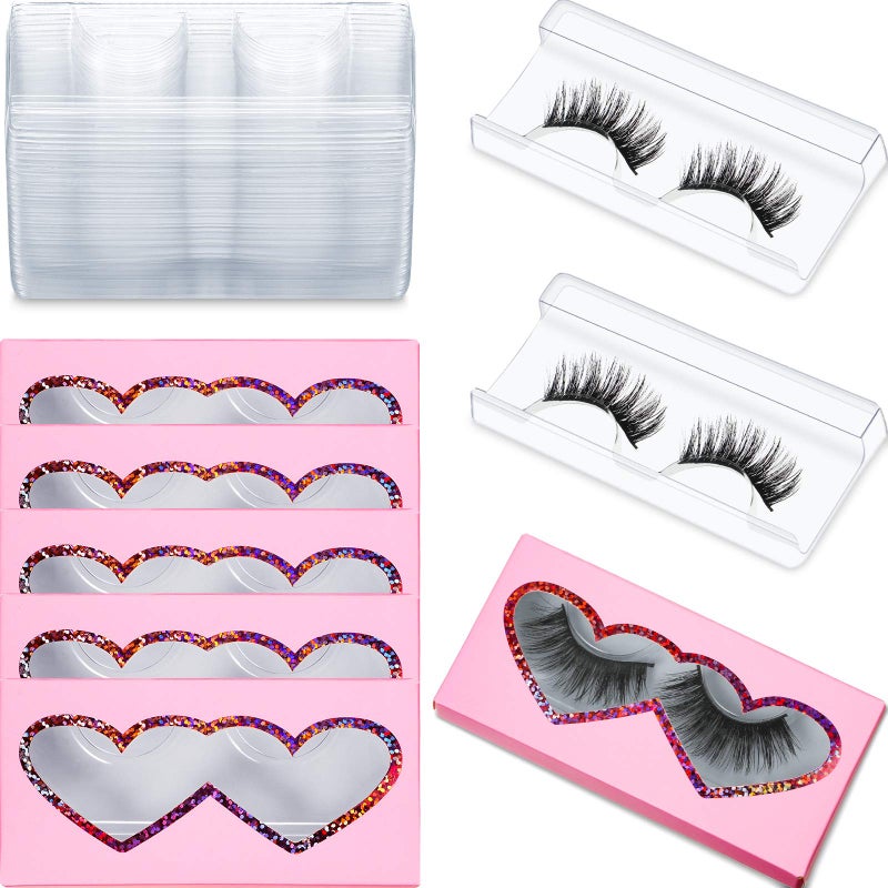 Maitys Maitys 60 Pieces Empty Eyelashes Packaging Box and Tray 30 Pieces Empty Eyelash Boxes Pink Lash Packaging Case with 30 Pieces Empty Eyelash Tray False Eyelashes Storage Container  - Image 1