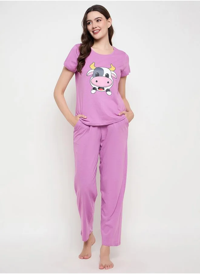 Clovia Clovia Graphic Print Short Sleeve T-Shirt and Pyjama Set