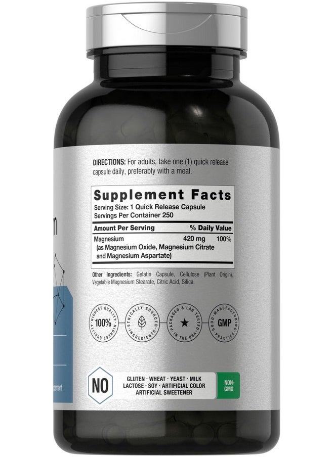 Horbaach Horbäach Triple Magnesium Complex | 420 mg | 250 Capsules | Non-GMO and Gluten Free Formula | Magnesium Oxide, Citrate, and Aspartate Dietary Supplement  - Image 2