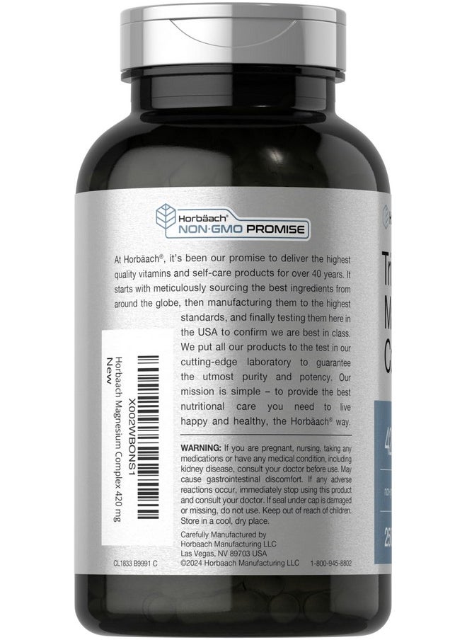 Horbaach Horbäach Triple Magnesium Complex | 420 mg | 250 Capsules | Non-GMO and Gluten Free Formula | Magnesium Oxide, Citrate, and Aspartate Dietary Supplement  - Image 3