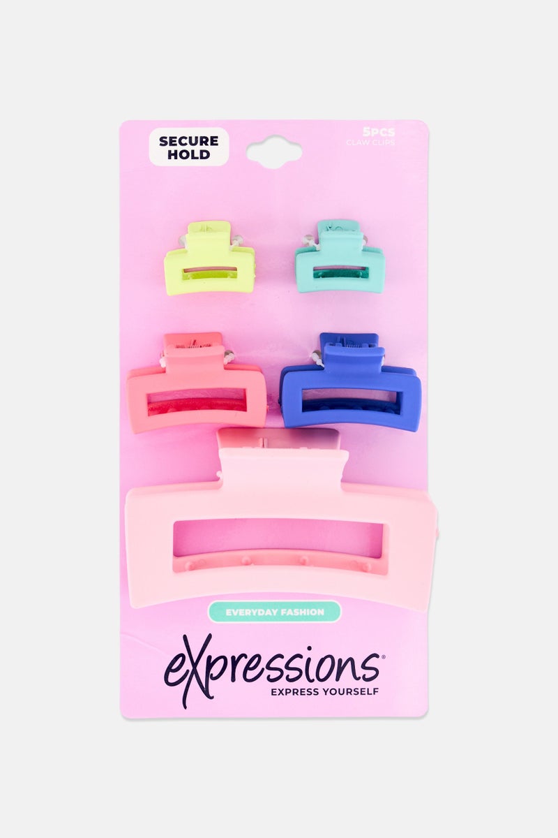 Expressions Women 5 Pieces Plain Hair Claw Clips, Multicolor - Image 1