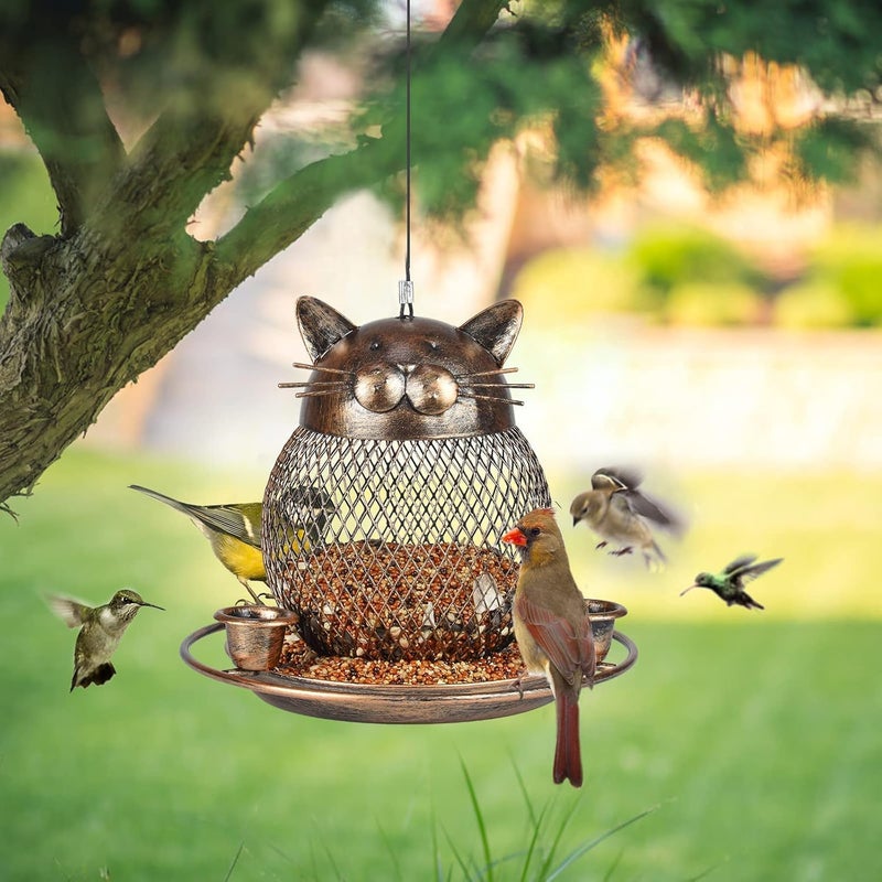 Azonee Bird Feeders with Hook Heavy Duty Metal Wild Bird Feeder Squirrel Proof Cute Cat Shaped Bird Feeder for Outdoors Garden Yard Hanging Decor - Image 2