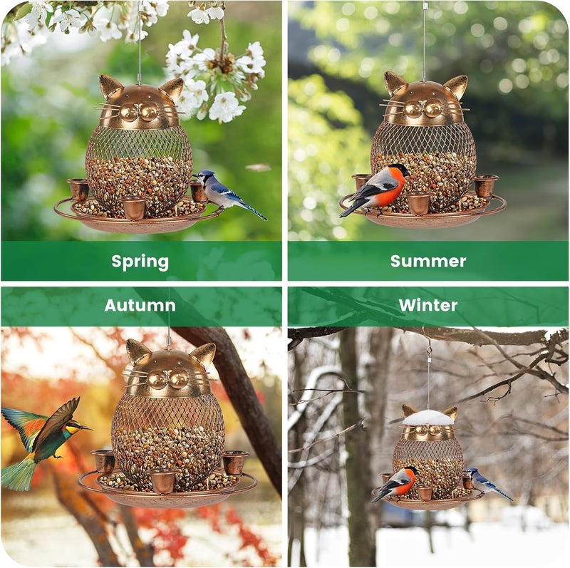 Azonee Bird Feeders with Hook Heavy Duty Metal Wild Bird Feeder Squirrel Proof Cute Cat Shaped Bird Feeder for Outdoors Garden Yard Hanging Decor - Image 3