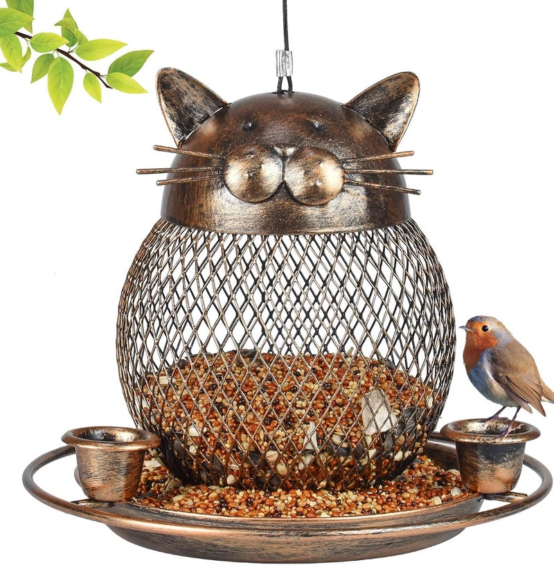 Azonee Bird Feeders with Hook Heavy Duty Metal Wild Bird Feeder Squirrel Proof Cute Cat Shaped Bird Feeder for Outdoors Garden Yard Hanging Decor - Image 1
