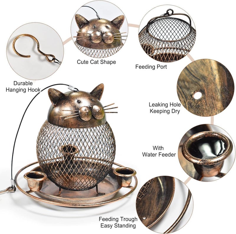 Azonee Bird Feeders with Hook Heavy Duty Metal Wild Bird Feeder Squirrel Proof Cute Cat Shaped Bird Feeder for Outdoors Garden Yard Hanging Decor - Image 5