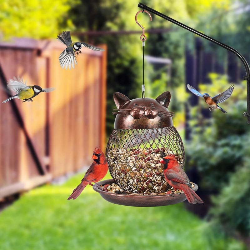 Azonee Bird Feeders with Hook Heavy Duty Metal Wild Bird Feeder Squirrel Proof Cute Cat Shaped Bird Feeder for Outdoors Garden Yard Hanging Decor - Image 4