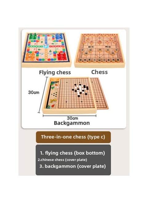 Children's Flying Chess Checkers Multi-functional One Chessboard Gobang Go Cards Colosseum Chess Combination Toys-Color:Three-in-one C Model [backgammon + Chess + Flying Chess] Medium Size 30x30cm