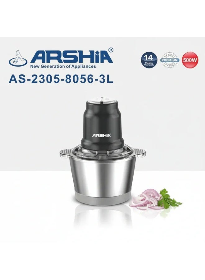 Arshia 3L 500W Chopper/Kibbeh with Stainless Steel Blades - AS2305-8056 - Image 2