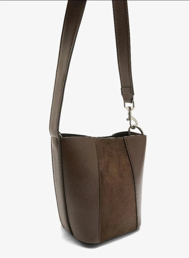 Parfois Brown Bucket bag contrast of textures for Women | Best Price UAE