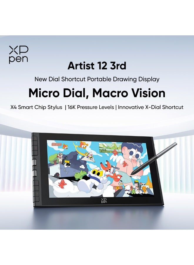 XP-PEN جهاز الرسم اللوحي Artist 12 3rd بشاشة 11.9 بوصة | قلم X4 بحساسية ضغط 16 ألف نقطة | عجلات تحكم + 8 مفاتيح | جهاز رسم فني محمول من الزجاج المحفور بتقنية AG، متوافق مع أنظمة التشغيل Windows/macOS/Android/ChromeOS/Linux - Image 2