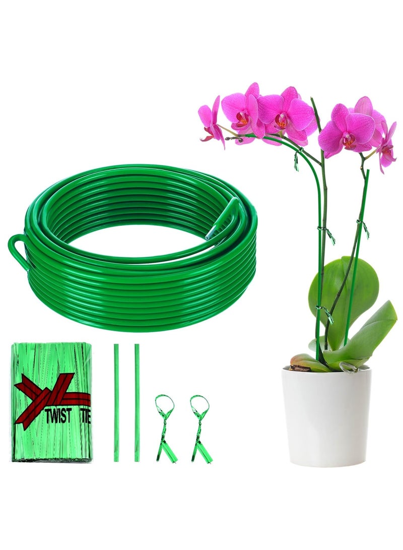 SYOSI 40ft Plant Stakes with 800 Ties – Bendable & Cuttable Green Orchid Stem Support Sticks for Indoor Potted Plants, Monsteras, Money Trees, and Beans (Green) - Image 1
