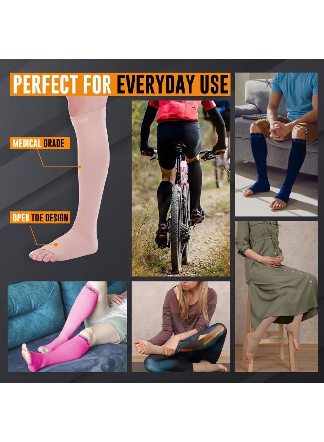 Doc Miller Premium Calf Compression Sleeve 1 Pair 20-30mmHg Strong Calf Support Multiple Colors Graduated Pressure for Sports Recovery Shin Splints Varicose Veins (Skin/Nude, Open Toe, Large) - Image 2