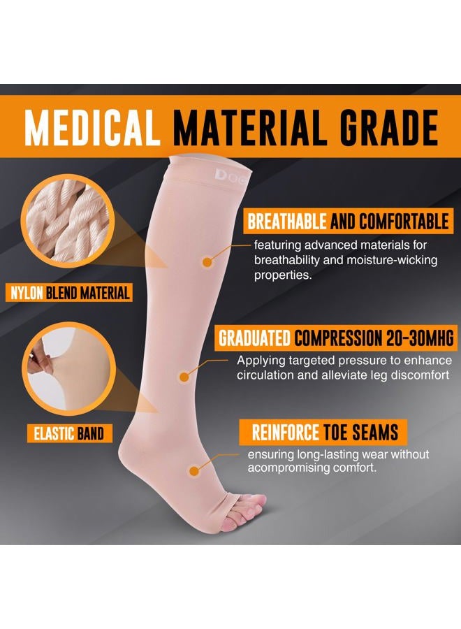 Doc Miller Premium Calf Compression Sleeve 1 Pair 20-30mmHg Strong Calf Support Multiple Colors Graduated Pressure for Sports Recovery Shin Splints Varicose Veins (Skin/Nude, Open Toe, Large) - Image 4