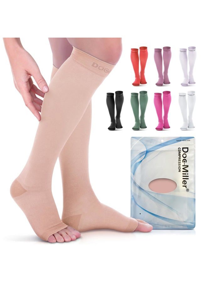 Doc Miller Premium Calf Compression Sleeve 1 Pair 20-30mmHg Strong Calf Support Multiple Colors Graduated Pressure for Sports Recovery Shin Splints Varicose Veins (Skin/Nude, Open Toe, Large) - Image 1