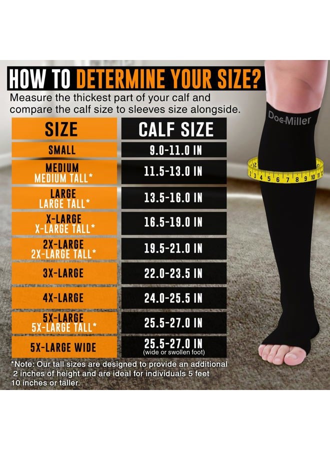 Doc Miller Premium Calf Compression Sleeve 1 Pair 20-30mmHg Strong Calf Support Multiple Colors Graduated Pressure for Sports Recovery Shin Splints Varicose Veins (Skin/Nude, Open Toe, Large) - Image 3