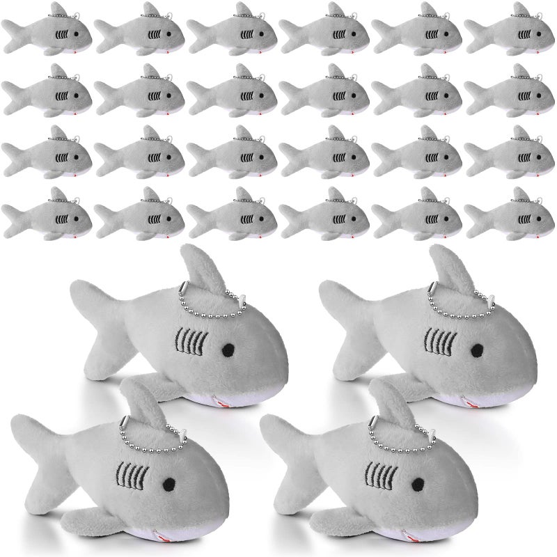 Zubebe 24 Pcs Shark Keychain Plush Shark Party Favors Bulk Mini Animal Stuffed Gifts for Kids Classroom School Baby Shower Sea Summer Ocean Birthday DecorationsGray - Image 3