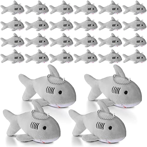 Zubebe 24 Pcs Shark Keychain Plush Shark Party Favors Bulk Mini Animal Stuffed Gifts for Kids Classroom School Baby Shower Sea Summer Ocean Birthday DecorationsGray - Image 1