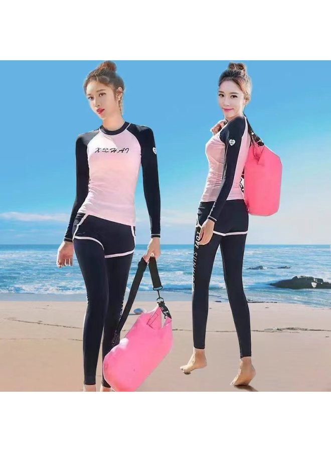 Loquat Surfing Suit 2023 Swimsuit Women's Split Three-piece Set Conservative Student Long-sleeved Trousers Sports Hot Spring Swimsuit-Color:green Flowers- - Image 2