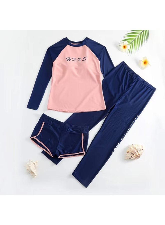 Loquat Surfing Suit 2023 Swimsuit Women's Split Three-piece Set Conservative Student Long-sleeved Trousers Sports Hot Spring Swimsuit-Color:green Flowers- - Image 4