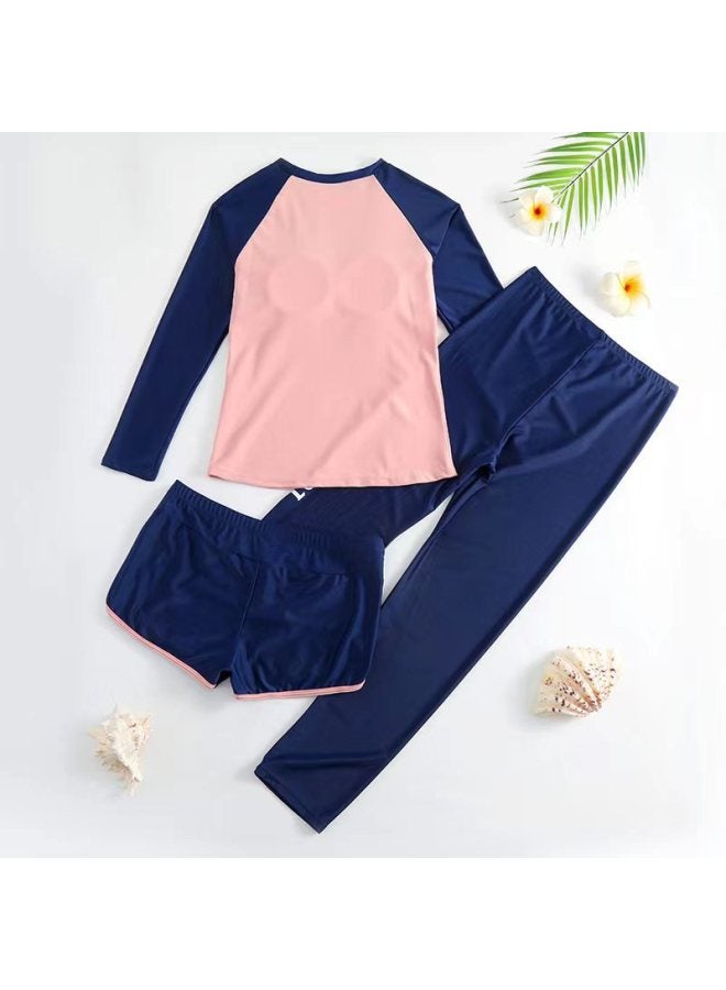 Loquat Surfing Suit 2023 Swimsuit Women's Split Three-piece Set Conservative Student Long-sleeved Trousers Sports Hot Spring Swimsuit-Color:green Flowers- - Image 3