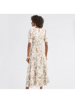 FAV Floral Print Midi Dress with Smocked and Lace Detail  - Image 3