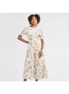 FAV Floral Print Midi Dress with Smocked and Lace Detail  - Image 1
