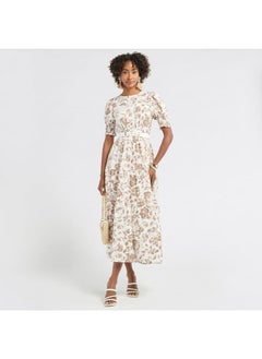 FAV Floral Print Midi Dress with Smocked and Lace Detail  - Image 2