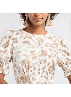 FAV Floral Print Midi Dress with Smocked and Lace Detail  - Image 4