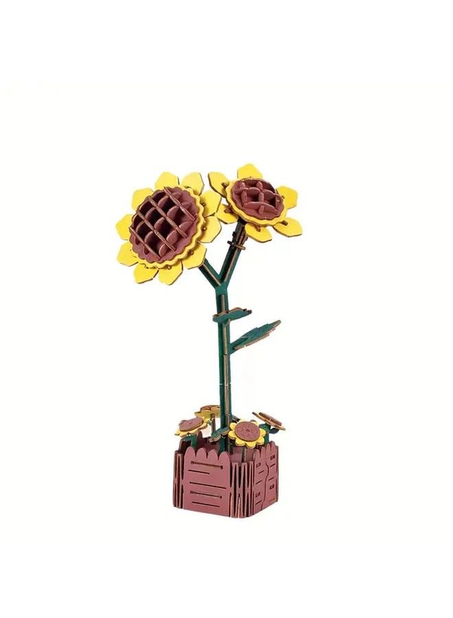 لغز زهرة الشجرة ثلاثي الأبعاد من مكعبات خشب عباد الشمس - مجموعة إبداعية هدية للبالغين والمراهقين - Image 1