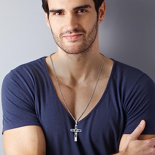 OIDEA Stainless Steel Mens High Polish Hollow Openwork Cross Pendant Necklace for Men Women Teens, Hypoallergenic, Silver - Image 2