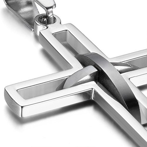 OIDEA Stainless Steel Mens High Polish Hollow Openwork Cross Pendant Necklace for Men Women Teens, Hypoallergenic, Silver - Image 4