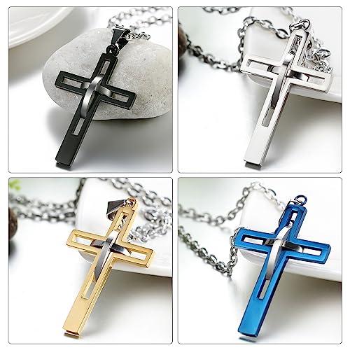 OIDEA Stainless Steel Mens High Polish Hollow Openwork Cross Pendant Necklace for Men Women Teens, Hypoallergenic, Silver - Image 5