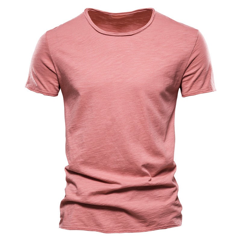عبر الحدود الصيف الجديد اللون الصلب قصيرة الأكمام الرجال Slim-Fit Slub القطن حجم الموضة الكورية العادية الرجال تي شيرت - Image 1