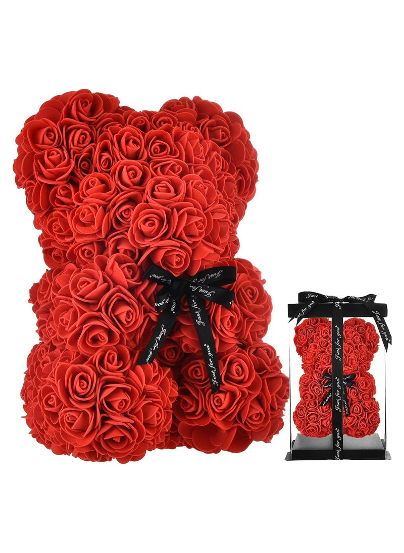 Generic - Gifts for Women – Rose Flower Bear - Rose Bear ,Pure Handmade Rose Teddy Bear ,Gift for Mothers Day, Valentines Day, Anniversary and Bridal Showers, with Clear Gift Box (White With Light) - Image 1