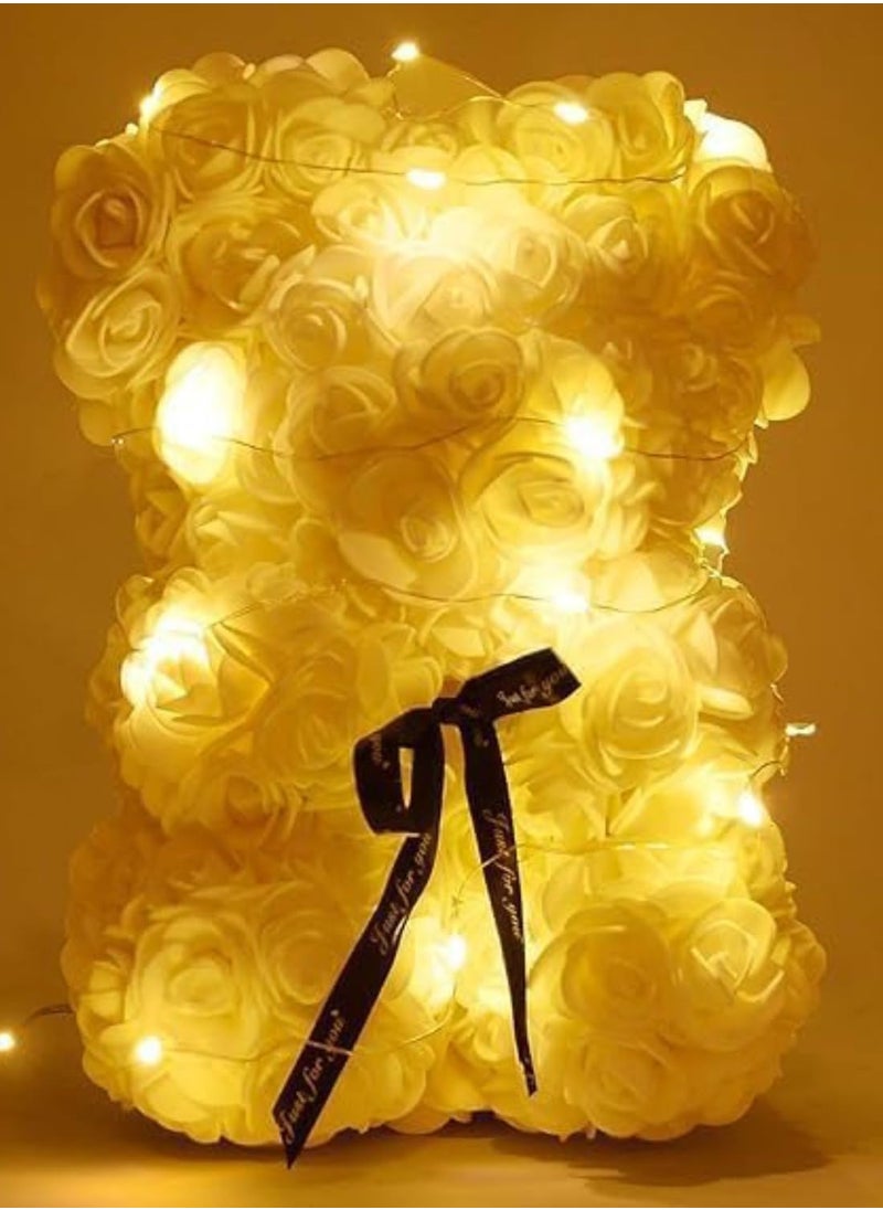 Generic - Gifts for Women – Rose Flower Bear - Rose Bear ,Pure Handmade Rose Teddy Bear ,Gift for Mothers Day, Valentines Day, Anniversary and Bridal Showers, with Clear Gift Box (White With Light) - Image 1