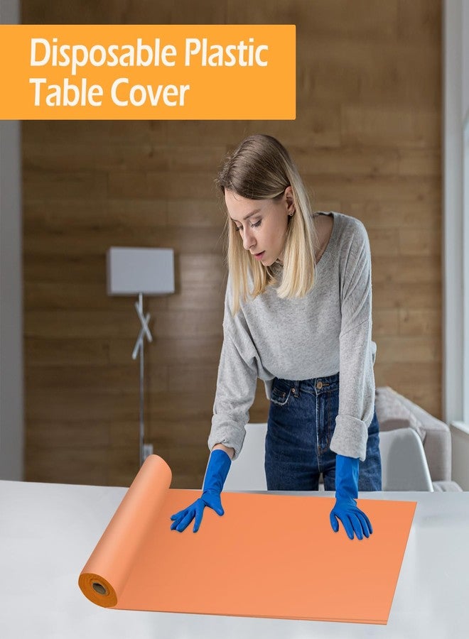 YSYJ Plastic Table Cover Roll - Orange Disposable Cloth 54 in x 100 Ft With Slide Cutter for Parties - Image 4