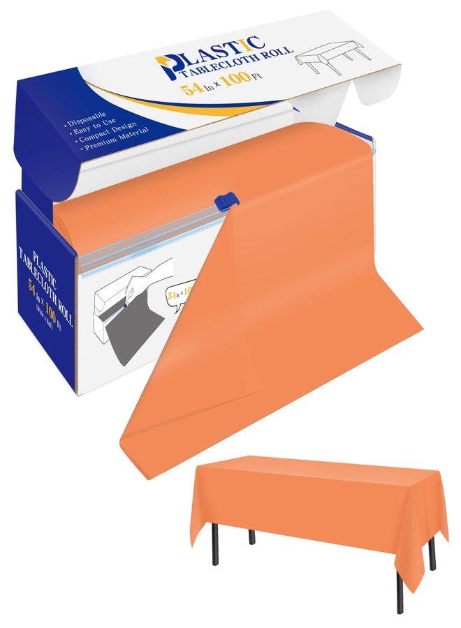 YSYJ Plastic Table Cover Roll - Orange Disposable Cloth 54 in x 100 Ft With Slide Cutter for Parties - Image 1