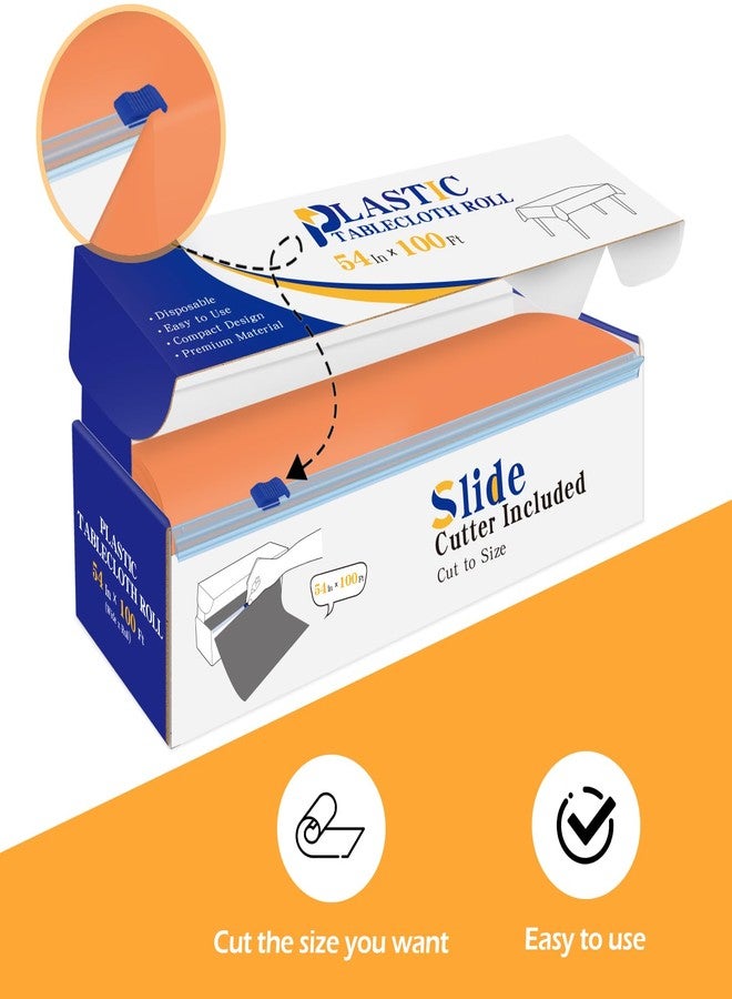 YSYJ Plastic Table Cover Roll - Orange Disposable Cloth 54 in x 100 Ft With Slide Cutter for Parties - Image 3