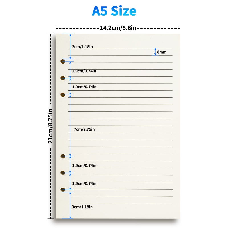 Tofun A5 Line Refill Paper, A5 Binder Refills for 6-Ring Binders Planner Traveller Journal Notebook Dairy, 8mm Ruled Filler Paper Insert, 80 Sheets 160 Pages, Lined - Image 2
