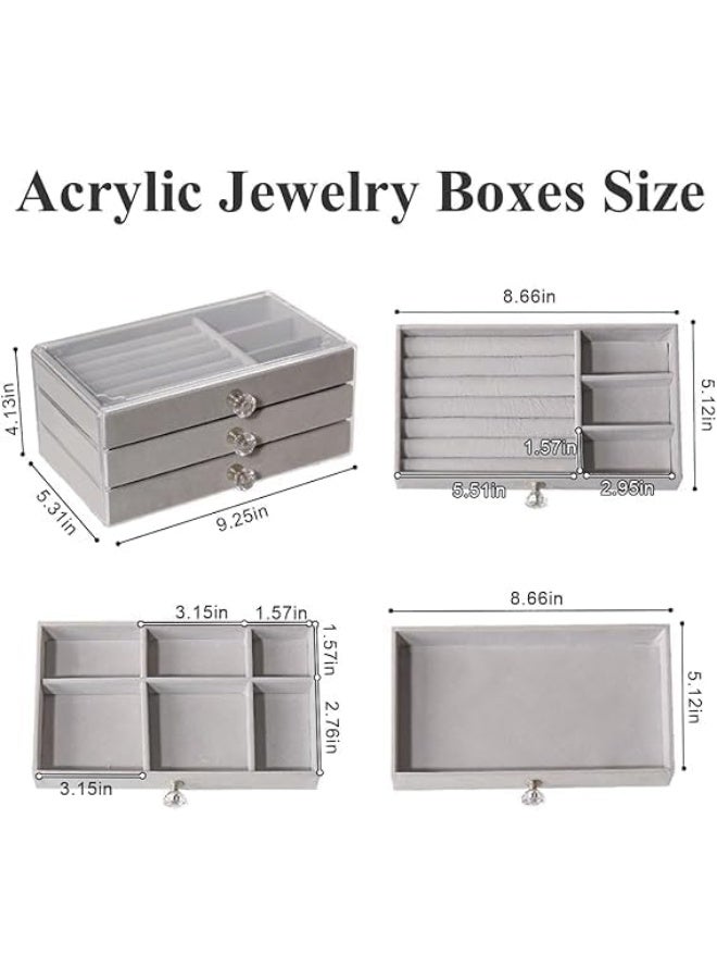 UShop U-Shop Clear Acrylic Jewelry Organizer with Plush Lining – Stackable 3-Drawer Design for Displaying and Storing Earrings, Necklaces, Rings, and Bracelets for Women - Image 2