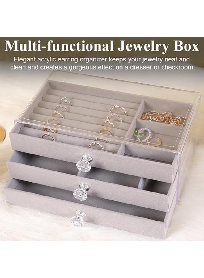 UShop U-Shop Clear Acrylic Jewelry Organizer with Plush Lining – Stackable 3-Drawer Design for Displaying and Storing Earrings, Necklaces, Rings, and Bracelets for Women - Image 4