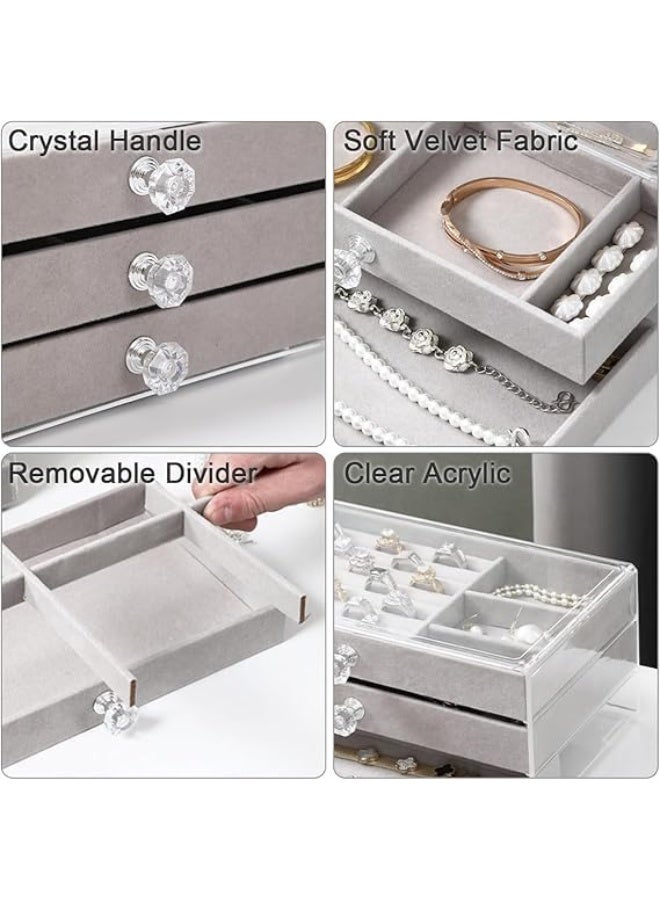 UShop U-Shop Clear Acrylic Jewelry Organizer with Plush Lining – Stackable 3-Drawer Design for Displaying and Storing Earrings, Necklaces, Rings, and Bracelets for Women - Image 3