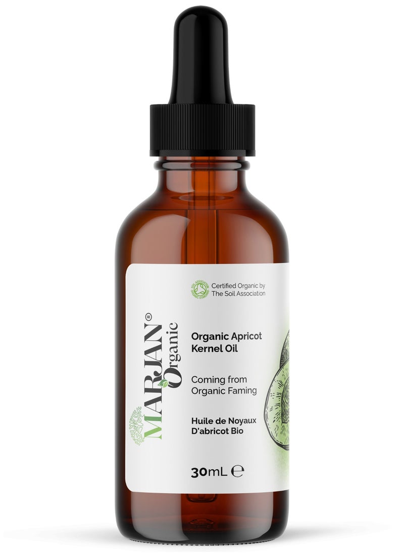 MARJAN ORGANIC Apricot Kernel Oil 30ml - Certified Organic - 100% Pure Cold Pressed - Extra Virgin - Massage Anti-aging -  For Face, Skin, Body, Hair Growth & Nails  - Image 1