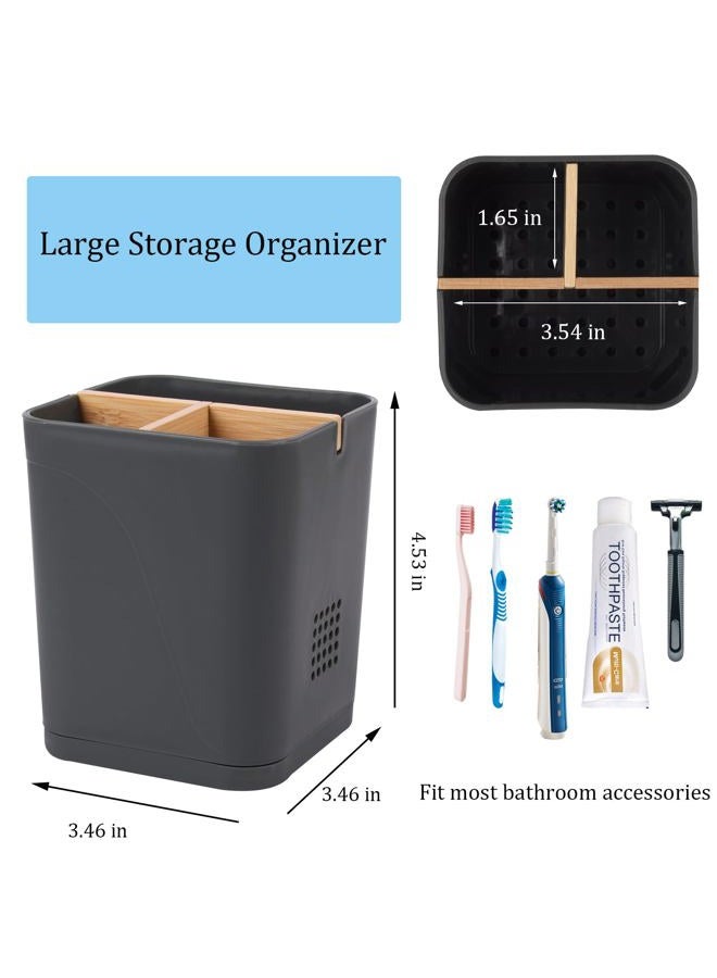 Heagoale Toothbrush Holders Drainage for Bathrooms, 3 Slots Tooth Brushing Holder with Bamboo Dividers Plastic Electric Toothbrush and Toothpaste Caddy Organizer for Sink, Counter, Shower, Vanity, Cool Grey - Image 4