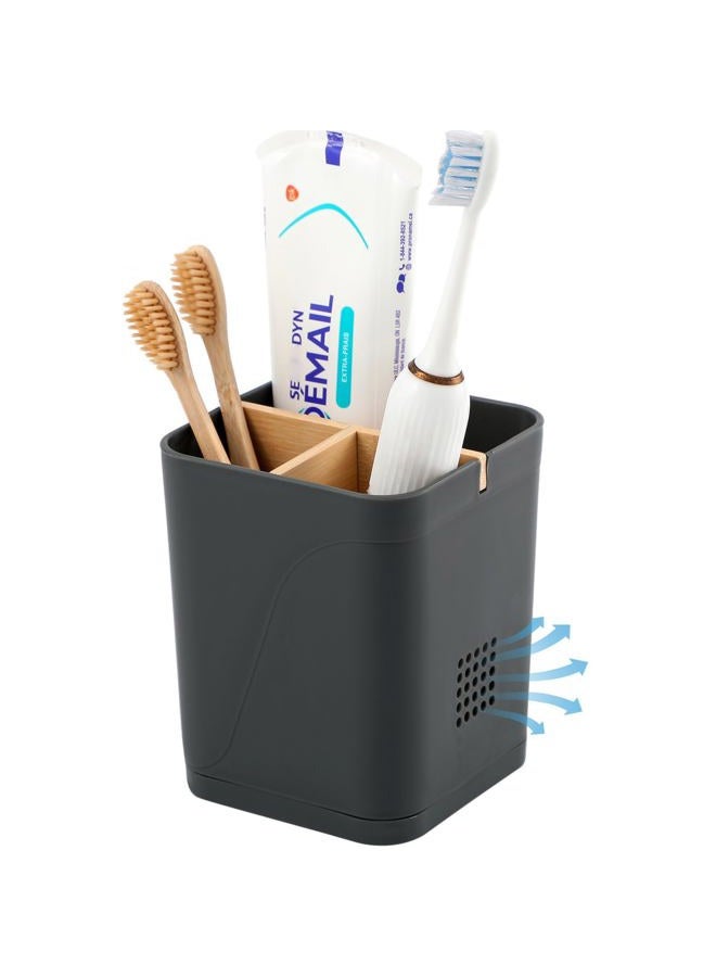 Heagoale Toothbrush Holders Drainage for Bathrooms, 3 Slots Tooth Brushing Holder with Bamboo Dividers Plastic Electric Toothbrush and Toothpaste Caddy Organizer for Sink, Counter, Shower, Vanity, Cool Grey - Image 1