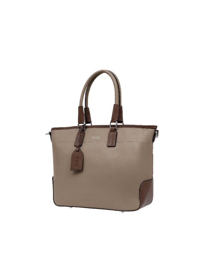 فوسكا شنطة Foska يد كبيرة (توت) وكتف نسائية – تصميم واسع ولوني بيج فاتح وبني للعمل – مقاس 43x27 سم - Image 2