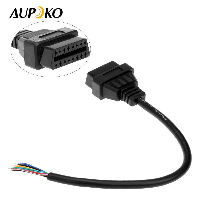 Aupoko موصل أنثوي OBD2 OBD-II 16 دبوس J1962، كابل تمديد تشخيص السيارة OBD2 OBD-II 16 دبوس بديل لسلك موصل مفتوح (30 سم/1 قدم) - Image 2